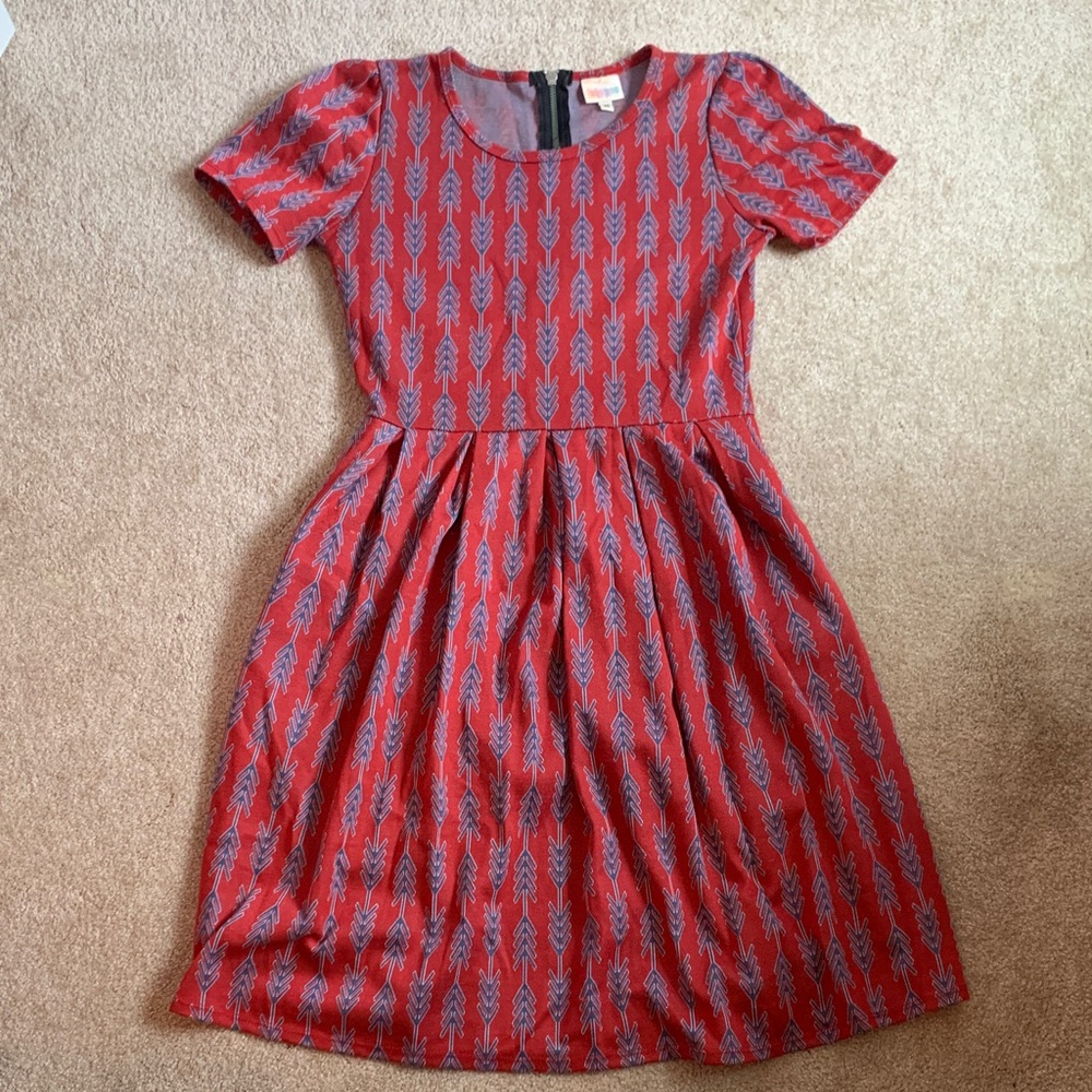 LuLaRoe Red and Blue Patterned Dress